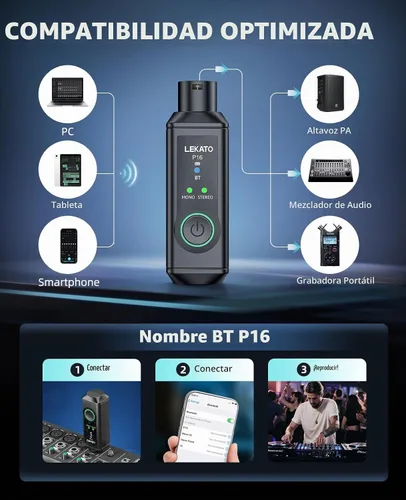 Vista 3 de LEKATO Receptor Bluetooth XLR, BT 5.3, 48 kHz/24 bits, adaptador Bluetooth inalámbrico para mesa de consola mezcladora, mezcladores de audio