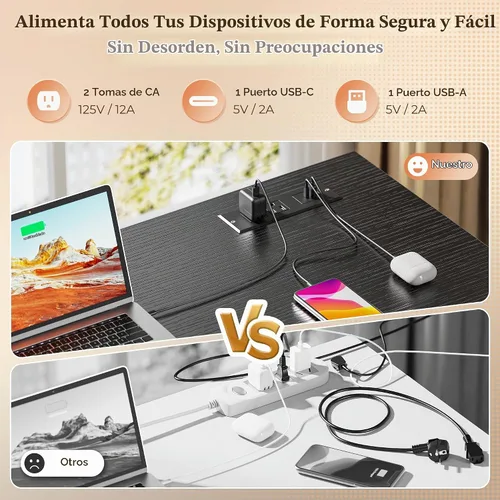 Vista 4 de PRAISUN Escritorio pequeño para computadora de 43.3 pulgadas con tomas de corriente y puerto USB-C, escritorio esquinero reversible en forma de L