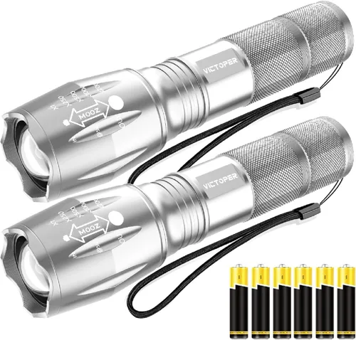 Vista 12 de Victoper Linternas LED azules, linterna táctica recargable de alto lumen y superbrillante, 5 modos, enfoque ajustable, impermeable, luces de flash