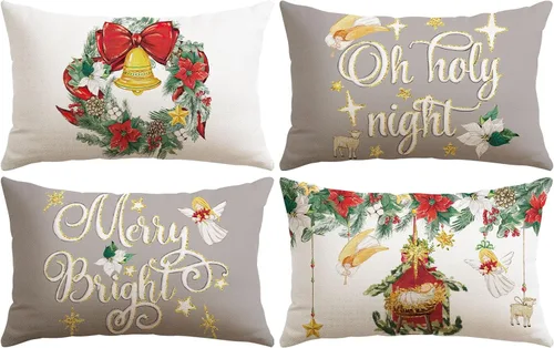 Vista 16 de Artscope Juego de 4 fundas de almohada de Navidad Oh Holy Night Merry Bright Corona de Jesús de 16 x 16 pulgadas, fundas de almohada para decoración