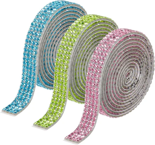 Vista 13 de MECCANIXITY 3 rollos de cinta de diamantes de imitación autoadhesiva de 3 yardas y 0.315 in para proyectos de artes y manualidades, pasteles