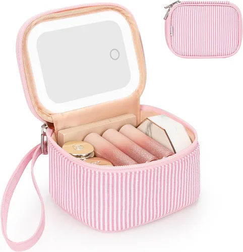 Vista 8 de Relavel Mini bolsa de maquillaje con espejo LED, pequeña bolsa de 01-Negro