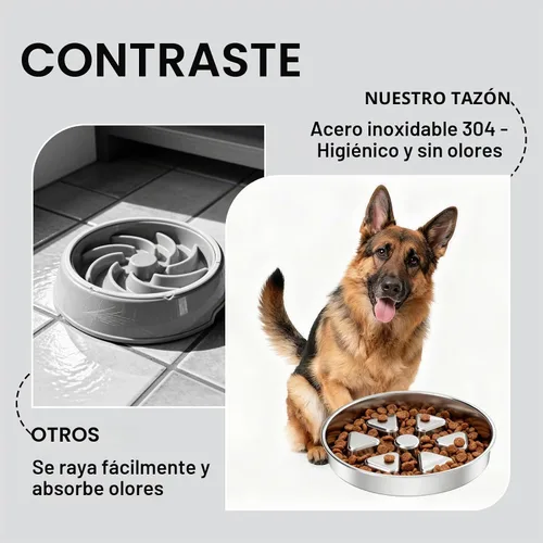 Vista 2 de Kactoily Cuencos para perros de alimentación lenta del acero inoxidable 304 Cuenco de acero inoxidable + base de silicona gris