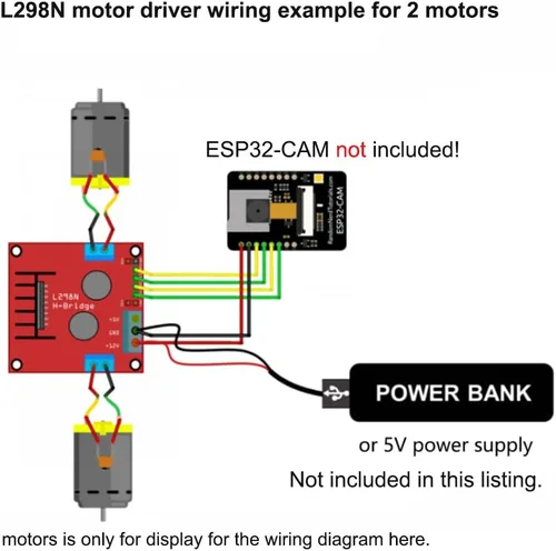 Vista 5 de Módulo de control de placa de controlador de motor L298N de 2 piezas con kit de motor TT de 4 piezas, motor de caja de cambios de CC soldado