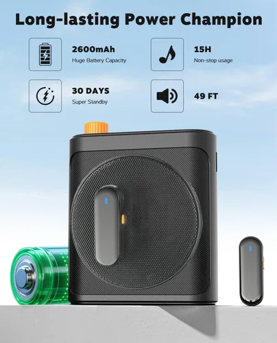 Vista 4 de Tearstone Amplificador de voz para profesores con micrófono de solapa magnético inalámbrico, altavoz recargable portátil Bluetooth, 2 micrófonos