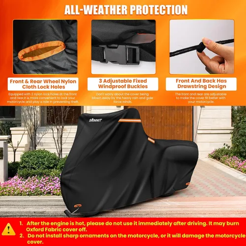 Vista 5 de Cubierta para motocicleta 420D resistente para modelos de turismo Harley Davidson Road King, impermeable al aire libre, protección contra lluvia, UV