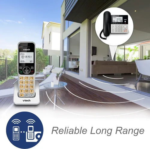 Vista 2 de VTech VG208 DECT 6.0 Teléfono con cable/inalámbrico para el hogar con contestador, bloqueo de llamadas, identificación de llamadas, pantalla
