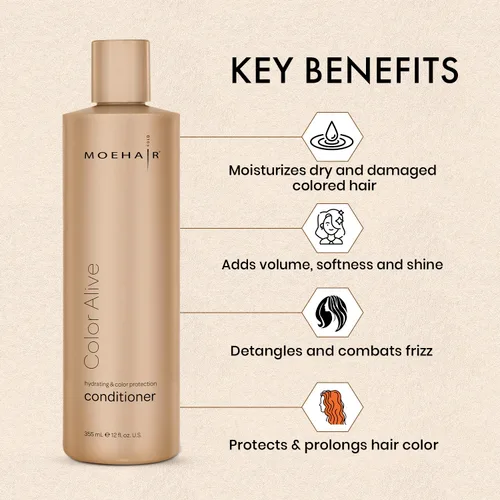 Vista 3 de MOEHAIR Acondicionador Color Alive (12 onzas líquidas), acondicionador hidratante y nutritivo para cabello teñido Reduce la sequedad del cuero
