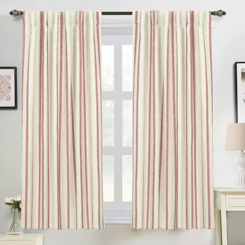 Vista 44 de DriftAway Cortinas opacas de mezcla de lino de granja de 90 pulgadas de largo para dormitorio, cortinas de lino con estampado de rayas verticales