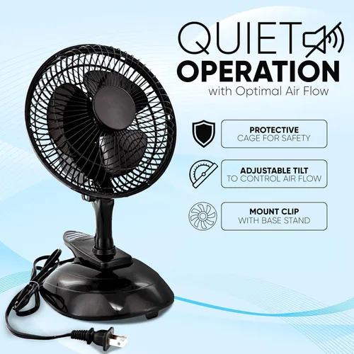 Vista 3 de RamPro Escritorio portátil y ventilador de clip, ventiladores de 6 pulgadas, enchufe pequeño y silencioso, pequeño ventilador de refrigeración Negro