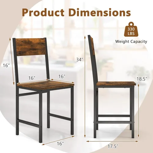 Vista 3 de Giantex Juego de 2 sillas de comedor, sillas de cocina industriales con patas de metal, respaldo inclinado, veta de madera rústica, sillas laterales