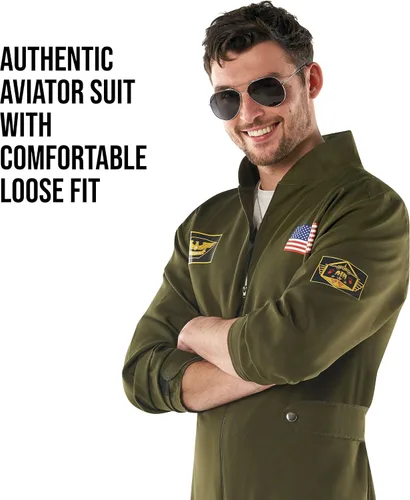 Vista 3 de Morph Traje de vuelo para hombre, disfraz de la Fuerza Aérea para hombre, traje de vuelo para adultos, disfraz de piloto adulto, disfraz de aviador