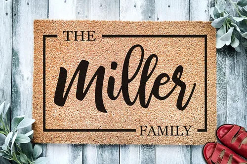 Vista 8 de Tapete de puerta personalizado con nombre de familia, regalo de boda personalizado, tapete de fibra de coco, tapete de entrada con monograma