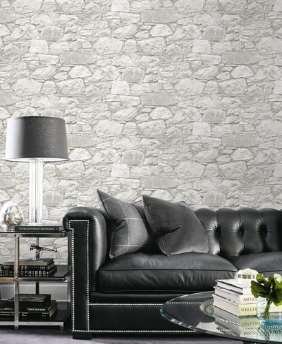 Vista 2 de Surface Style Stone Throw - Papel tapiz para despegar y pegar, (tiza)