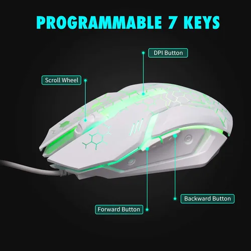 Vista 4 de CHONCHOW Combo de teclado y mouse RGB para juegos teclado iluminado por USB juego de mouse con retroiluminación LED arcoíris para computadora
