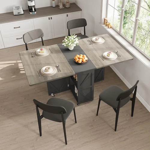 Vista 3 de Jocoevol Mesa de comedor plegable ahorradora de espacio para 4, mesa de comedor plegable estilo granja con cajón y estante de almacenamiento de 2