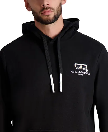 Vista 3 de Karl Lagerfeld Paris Sudadera con capucha de rizo francés invertido para hombre con cola de cola de caballo