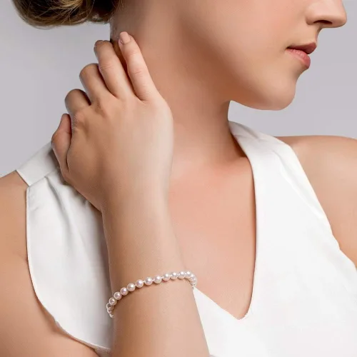Vista 2 de The Pearl SOURCE - Pulsera de perlas cultivadas en agua salada, oro de 14 quilates, 5,5 a 0.236in, redonda, color blanco