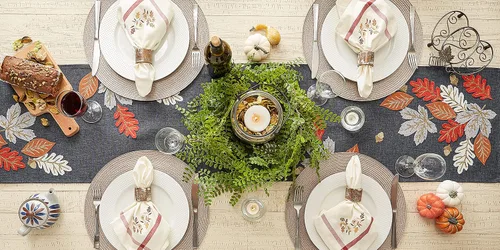 Vista 6 de DII Decoración de mesa de otoño bordada para comedor de Acción de Gracias, camino de mesa, 14 x 70 pulgadas, hojas de otoño