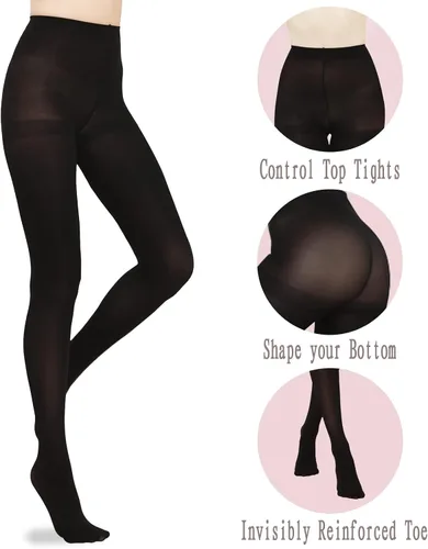 Vista 2 de HA WA 2 pares de medias semiopacas, control de invierno, leggings de microfibra 40D para mujer