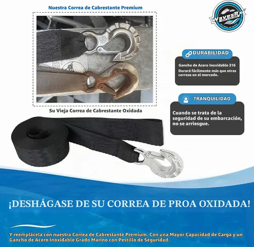 Vista 2 de WavesRx Correa de cabrestante de remolque de jet ski de 2"x12' con gancho de acero inoxidable y lazo de remolque de proa de conexión rápida Correa