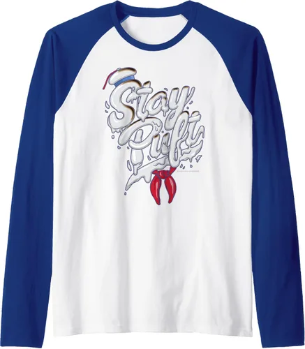 Vista 8 de Ghostbusters Camiseta de béisbol Stay Puft estilo Marshmallow Man Font raglán, Negro, S