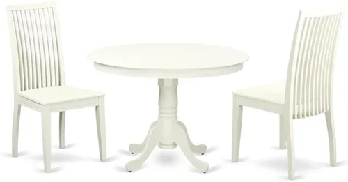 Vista 14 de East West Furniture HLIP3-BMK-W - Juego de comedor de 3 piezas que contiene una mesa de comedor redonda con pedestal y 2 sillas de cocina, 42 x 42