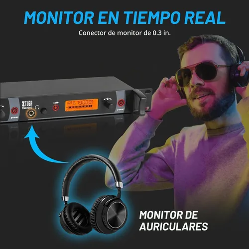 Vista 6 de XTUGA RW2080 inalámbrico en el sistema de monitor del oído, 2 Bodypacks UHF