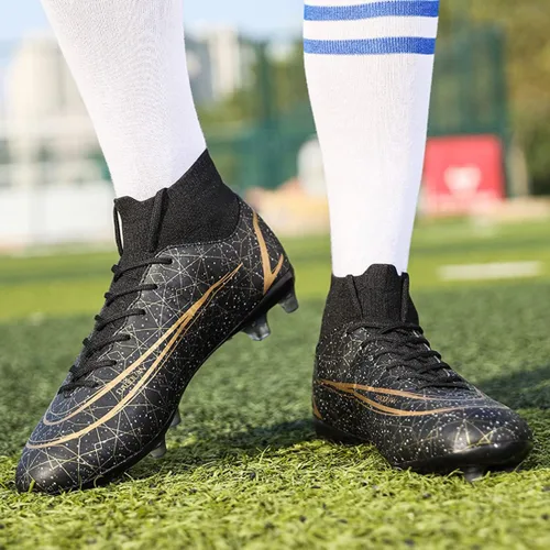 Vista 6 de Botas de fútbol Hightop para hombre zapatos deportivos para exteriores zapatos de fútbol de césped picos para interiores y jóvenes
