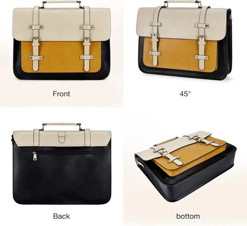 Vista 7 de ECOSUSI Bolsa de mensajero de cuero vegano para mujer, maletín de moda, bolso de mano para computadora