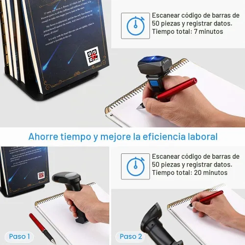 Vista 5 de Eyoyo Actualizado mini portátil 2D 1D QR dedo anillo escáner de código