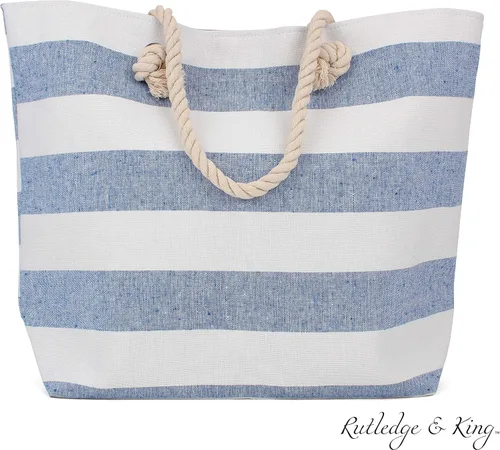 Vista 4 de Rutledge & King Bolso de mano - Bolsa de playa - Bolsa de playa - Bolsa grande con asas de cuerda