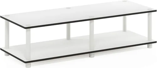 Vista 26 de Furinno Turn-N-Tube Soporte de TV, centro de entretenimiento de esquina de 3 niveles con estantes abiertos, consola de TV sin herramientas para TV