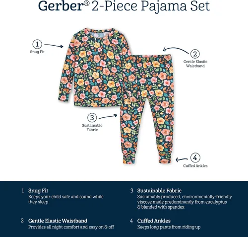 Vista 6 de Gerber Unisex Baby Toddler Buttery Soft 2-Piece Snug Fit Pajamas with Viscose Made from Eucalyptus
