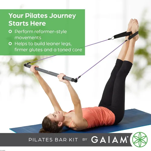 Vista 2 de Gaiam Restore Pilates Bar Reformer Kit – Equipo de fitness para el hogar para entrenamiento de cuerpo completo – Incluye barra, dos cuerdas de banda
