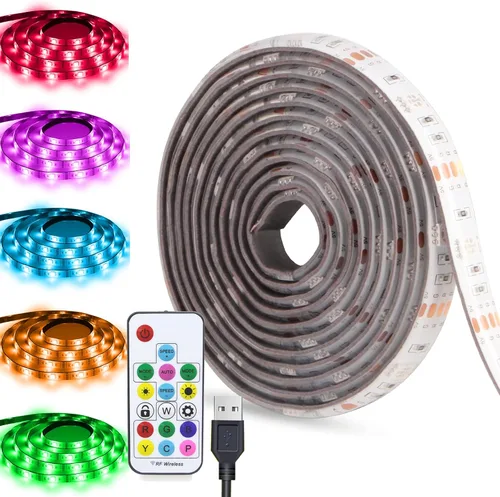 Vista 9 de Tiras de Luces LED USB RGB Arcoíris Persiguiendo Tiras de Luces LED TV Retroiluminación con Control Remoto de 17 Teclas Tiras de Luces Cambiables