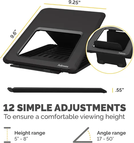 Vista 4 de Fellowes Breyta - Soporte para laptop para el hogar y la oficina, 12 ajustes de altura, tamaño de monitor de 15 pulgadas, color negro