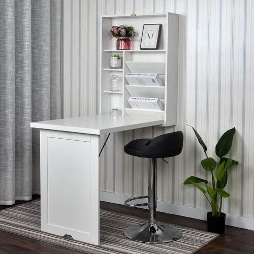 Vista 8 de YUSING Mesa Montada en la Pared, Escritorio Convertible Plegable Multifunción, Escritorio de Computadora para Oficina en Casa, Escritorio de Madera