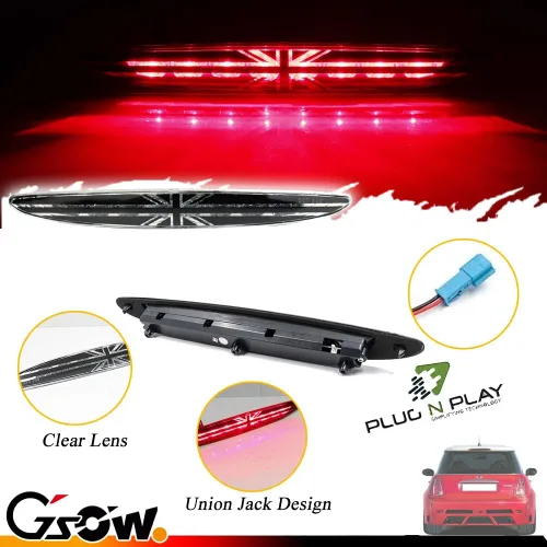 Vista 4 de Luz de Freno LED de 3ra Posición con Lente Transparente para MINI Cooper R50 R53 1ra Gen 2002-2006, [Bandera Union Jack del Reino Unido] 8 LED Rojos