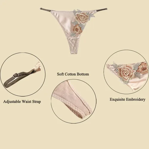 Vista 3 de FreeNFond Tanga sin costuras para mujer, sexy, floral, bordada, con correa ajustable