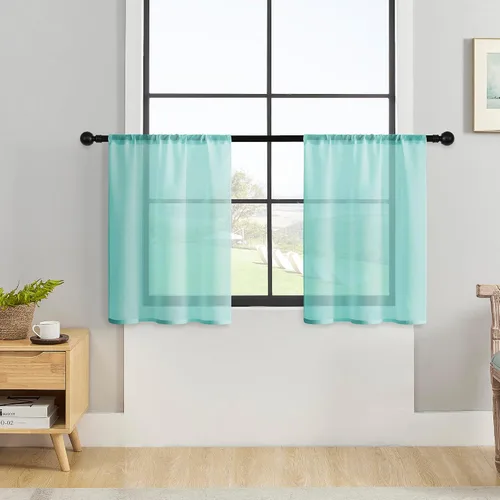 Vista 12 de MRTREES Cortinas transparentes de Aqua Blue, para cocina, de 36 pulgadas de longitud, cortinas transparentes de gasa con filtro de luz, cortinas