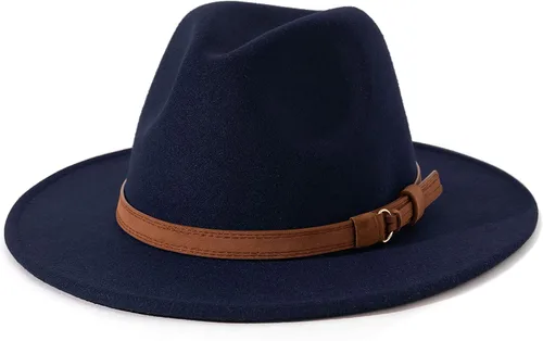 Vista 15 de Lisianthus Sombrero Fedora de ala ancha vintage para hombre y mujer con hebilla de cinturón Negro