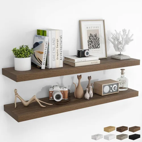 Vista 58 de RICHFOCUS Estantes flotantes de 8 pulgadas para estantes cuadrados de pared para dormitorio, cocina, baño, estante flotante de madera rústica