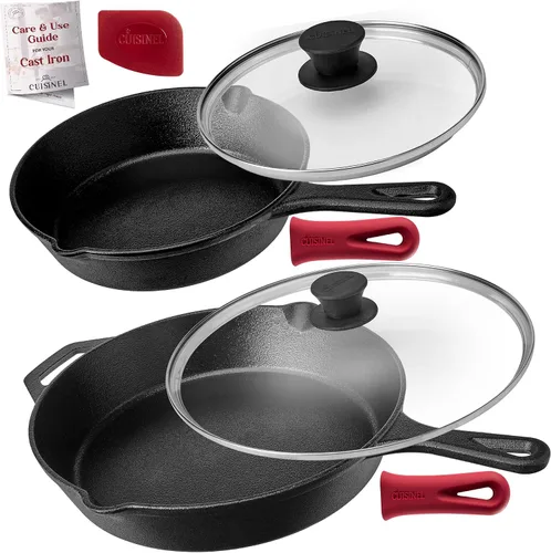 Vista 24 de Sartén de hierro fundido de Cuisinel con tapa - Sartén para freír pre-sazonada de 10" pulgadas + cubierta de vidrio + soporte para mango resistente