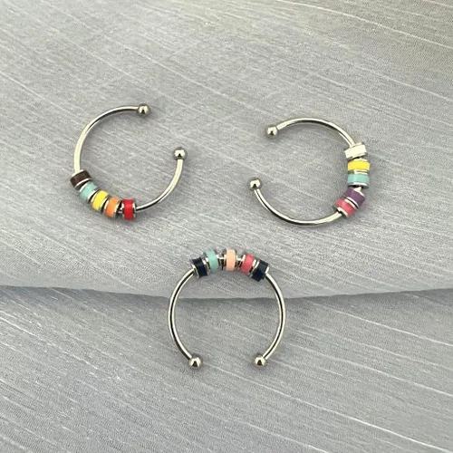 Vista 6 de Caiyao To My Daughter - Anillo de meditación de ansiedad para mujeres y niñas, anillo con cuentas giratorio ajustable, regalo de joyería para hija