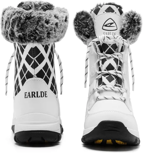 Vista 4 de EARLDE Womens Snow Boot With Waterproof Lace Up Mid-Calf Outdoor Winter Deep Tread Rubber Sole