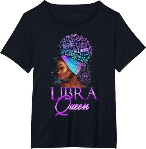 Vista 4 de Camiseta de mujer afroamericana Purple Libra Queen de septiembre de octubre, Negro, S