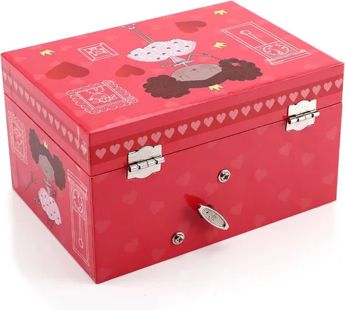Vista 4 de FALUOS Joyero musical con bonita caja de música de princesa giratoria estuche de almacenamiento de joyas el mejor regalo de juguetes para niñas