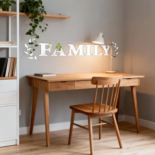 Vista 5 de Decoración de pared con espejo de letras familiares, calcomanías de espejo acrílico 3D, citas de letras familiares, decoración del hogar, letreros