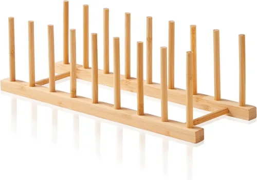 Vista 7 de Paquete de 1 estante de madera de bambú para platos, tapa de olla, tabla de cortar, organizador para gabinete, organizador de gabinete de cocina